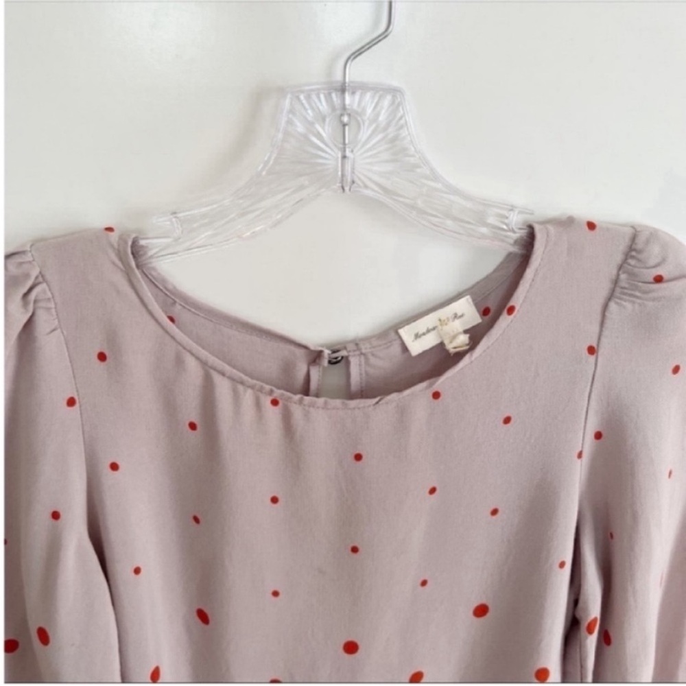 Anthropologie Meadow Rue Minutiae dress gray polka dots orange ruffle - Picture 7 of 11
